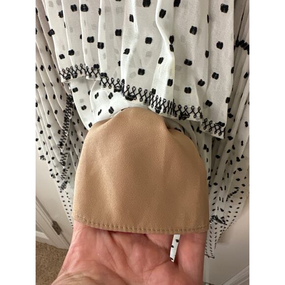 Self-Portrait Swiss Dot Pleated Chiffon Midi Dress White Black Size 4 - Picture 14 of 15